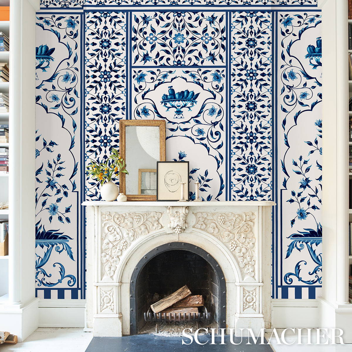 Mughal Garden Panel A Blue by Schumacher Floral Fretwork Wallpaper Panel – Marie-Anne Oudejans 5014410