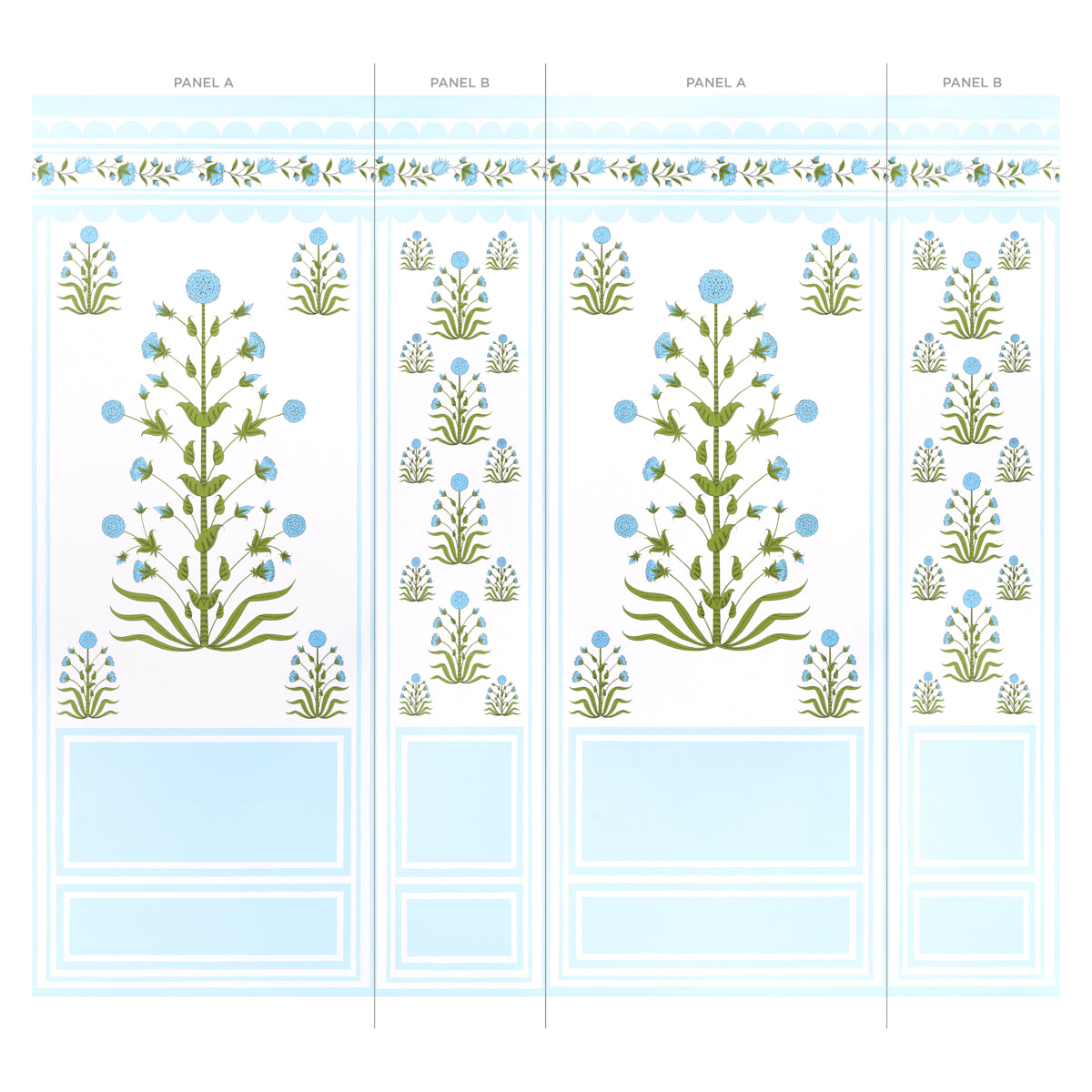 Royal Poppy Panel B Blue by Marie-Anne Oudejans Scenic Floral Wallpaper – Schumacher 5014441
