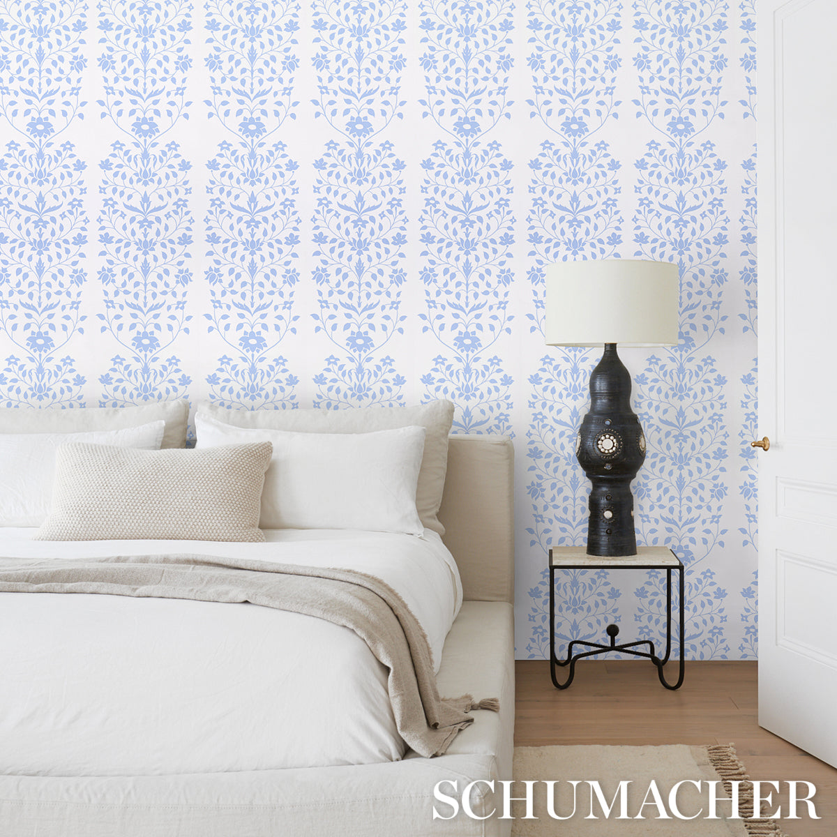Jaipur Mughal Flower Blue by Schumacher Marie-Anne Oudejans Collection Wallpaper – Schumacher 5014460
