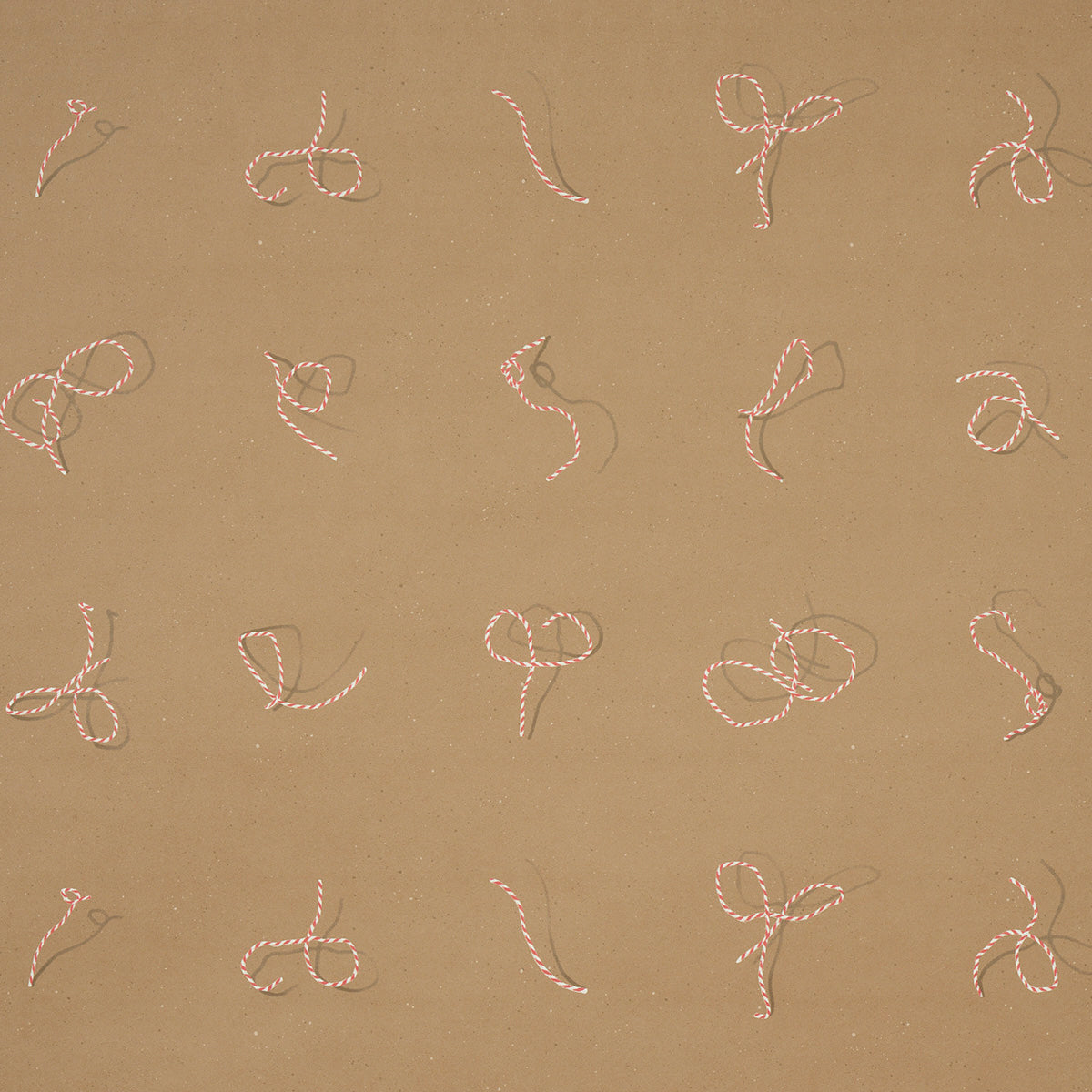 Butcher String wallpaper by Charlap Hyman & Herrero for Schumacher, featuring red and white twine on a brown background.