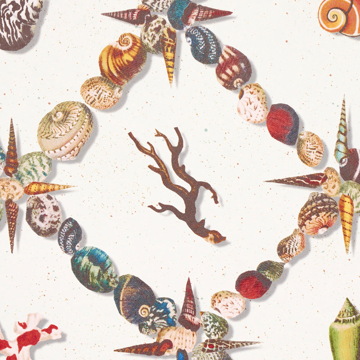 Grotto Treillage Multi on Ivory by Schumacher Playful Shell Trellis Designer Wallpaper – Schumacher 5014492