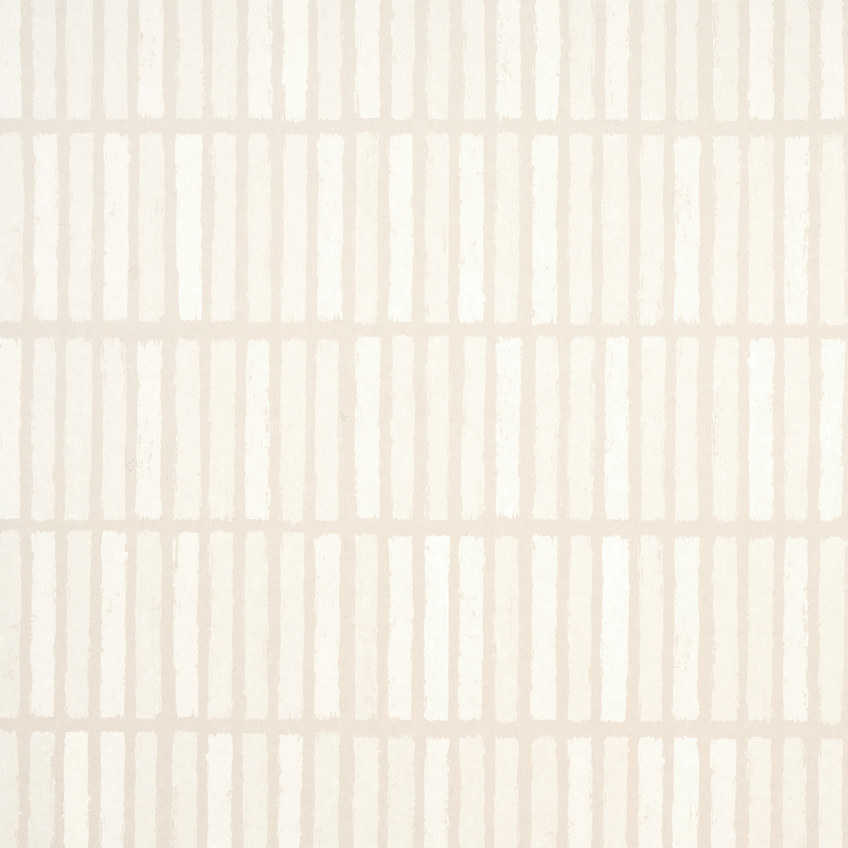 Wabi-Sabi Light Beige geometric grid wallpaper by Schumacher, hand-painted look, shown in kitchen interior and close-up views.