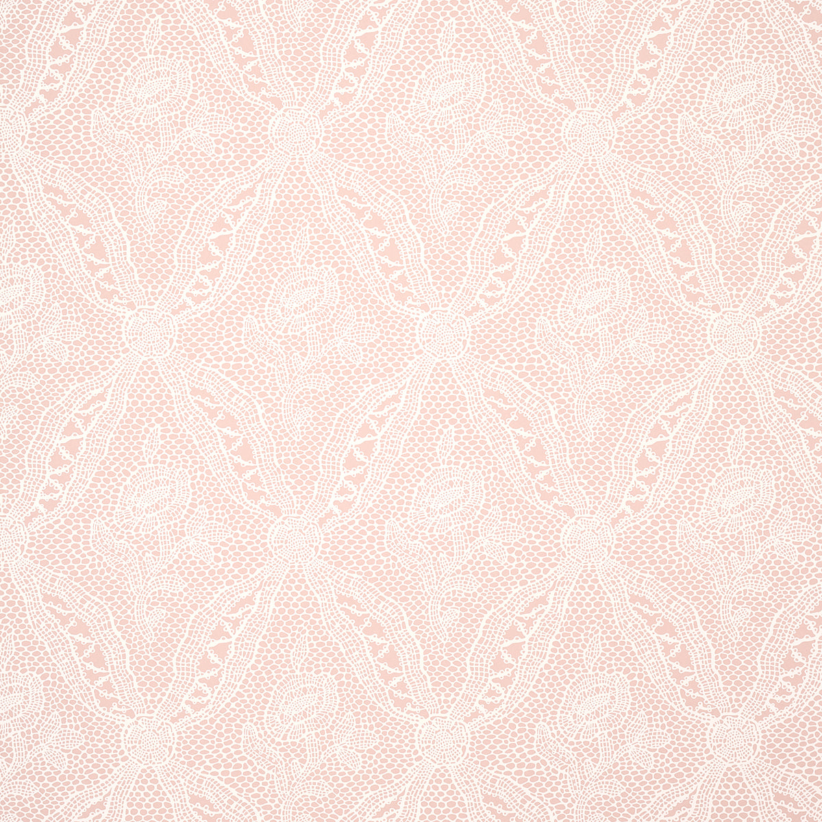 Cosette Lace blush wallpaper with intricate floral lattice design by Schumacher