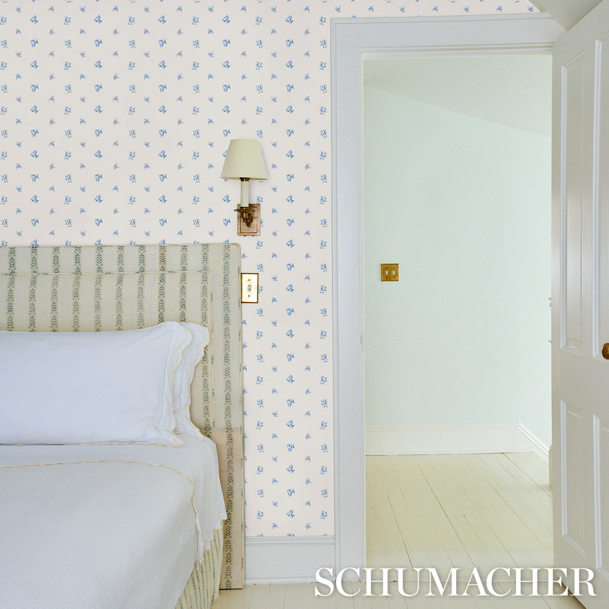 Margie Floral Porcelain by Schumacher Delicate Blue Rosebud Wallpaper – Schumacher 5014740