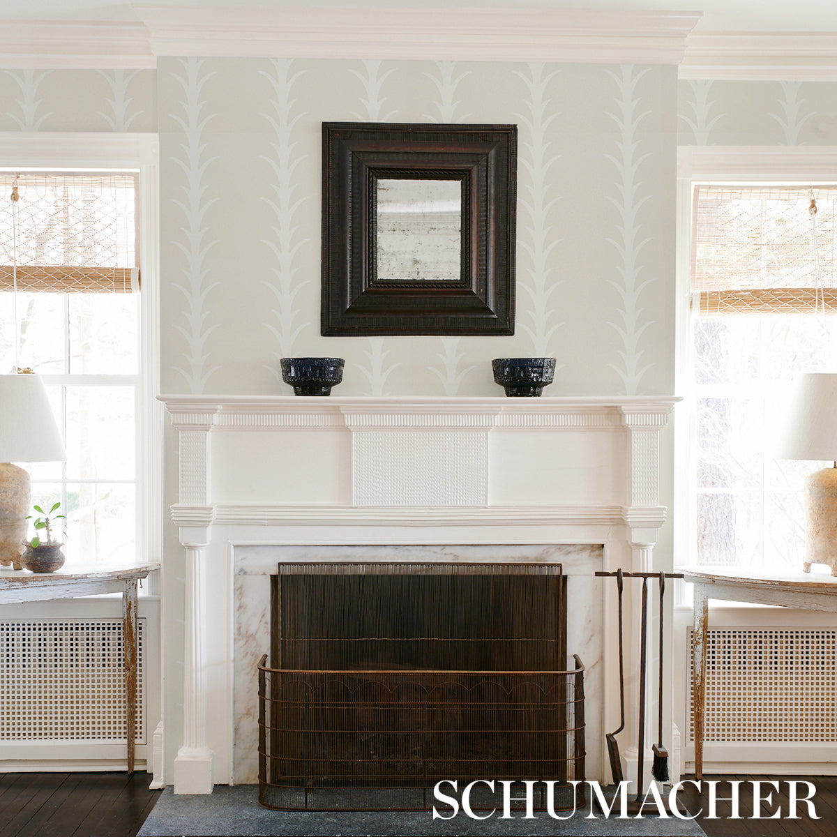 Acanthus Stripe Ivory on Neutral by Schumacher Botanical Stripe Wallpaper – Schumacher 5014771