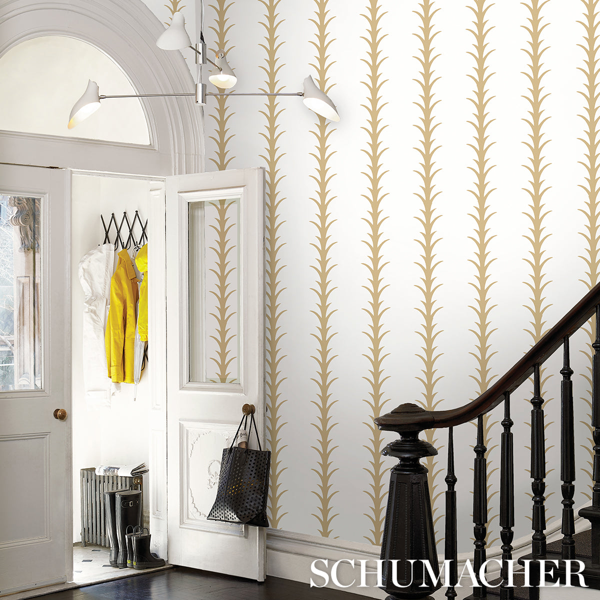 Acanthus Stripe Gold on Ivory by Schumacher – Celerie Kemble Designer Wallpaper – 5014772