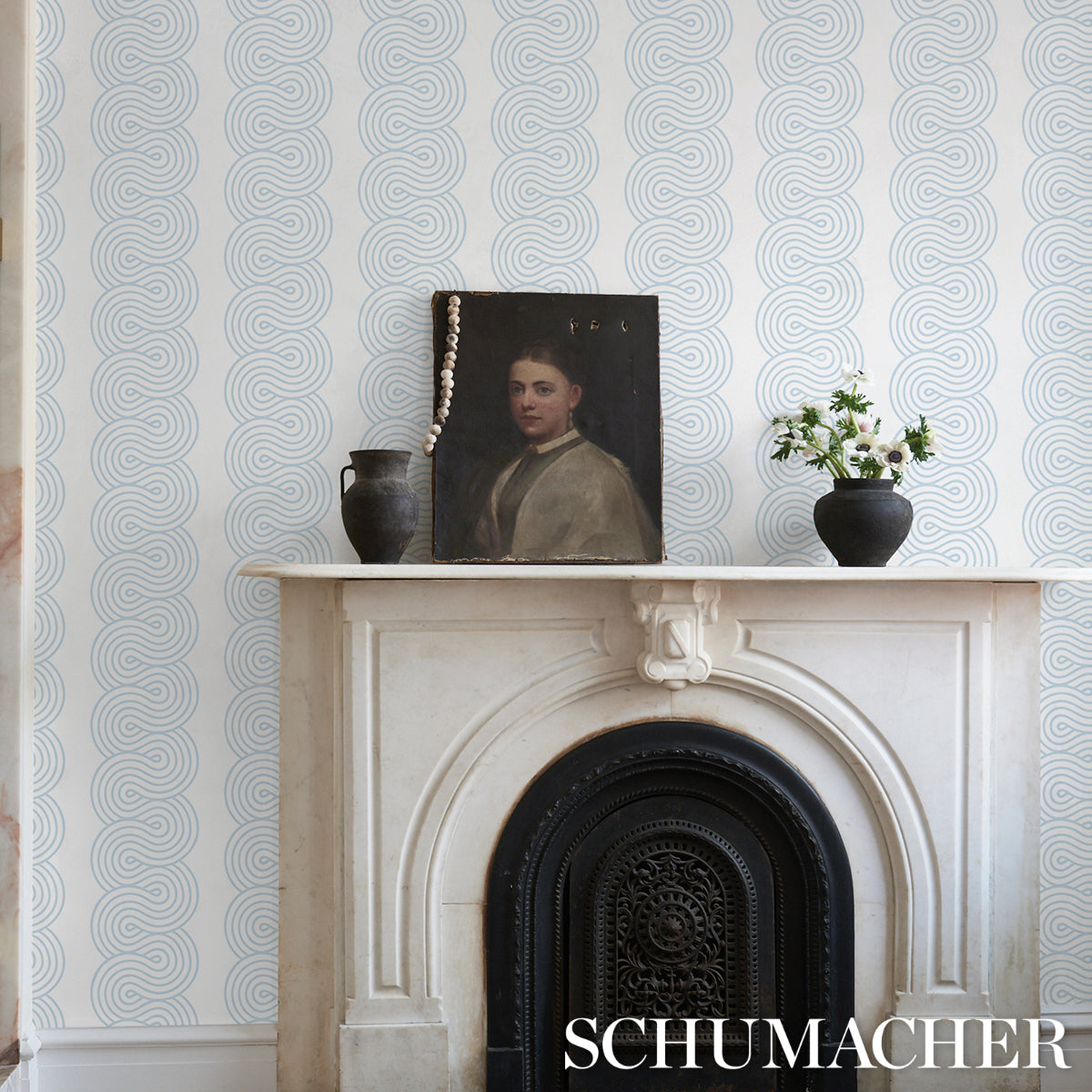 Giraldi Sky by Schumacher Modern Ribbon Stripe Wallpaper – Schumacher 5014791