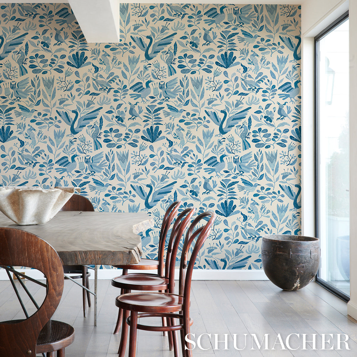 Canopy Blue Birds by Abel Macias Playful Blue Bird Wallpaper – Schumacher 5014830