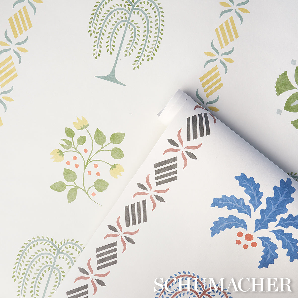 Willard House Stencil Blue by Schumacher Botanical Stripe Wallpaper – Schumacher 5014840
