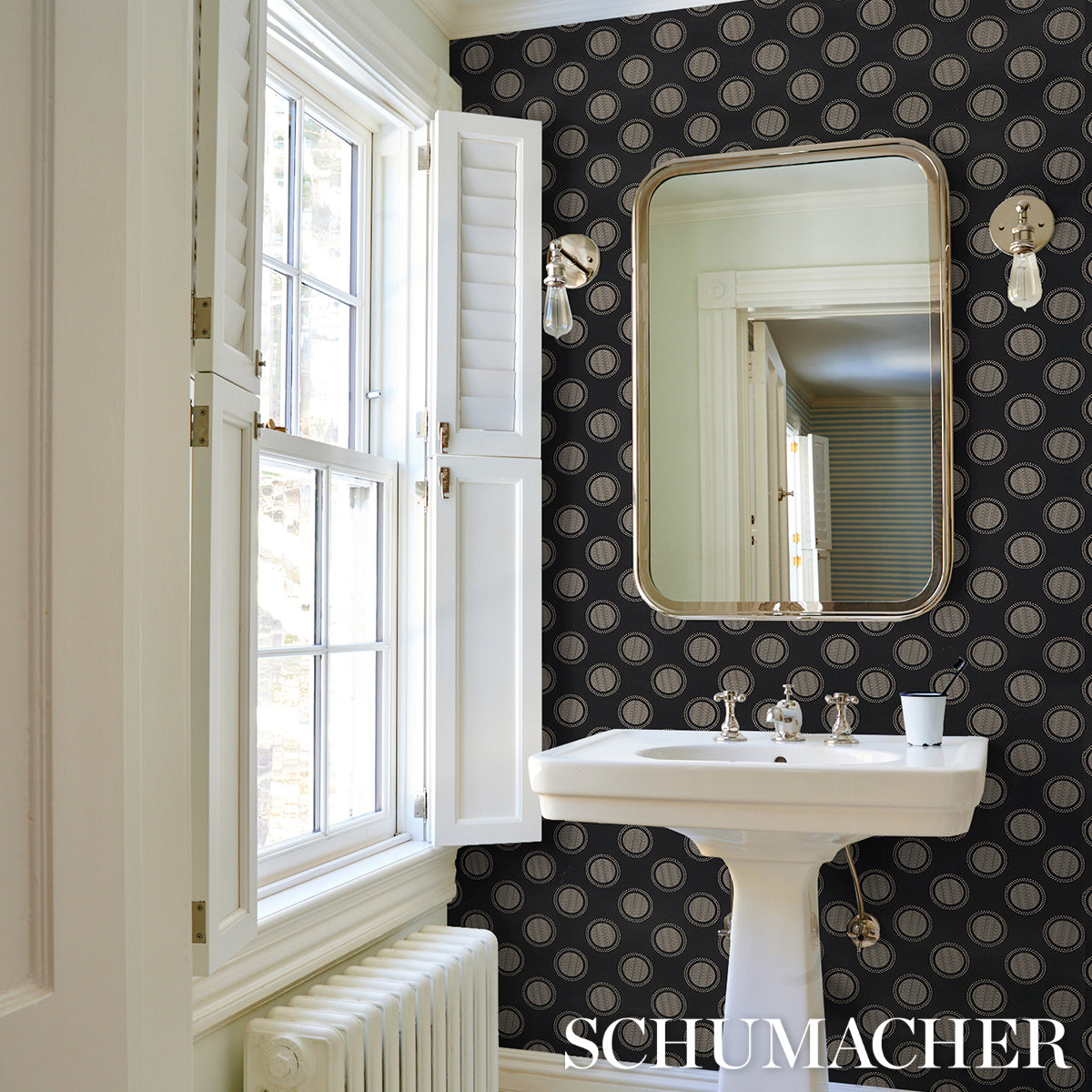 Watermark Black & White by Neisha Crosland Modern Geometric Wallpaper – Schumacher 5015012