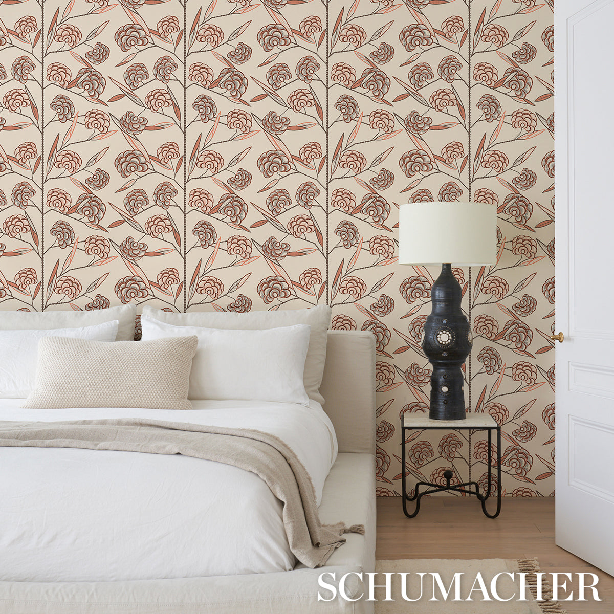 Jacob's Tree Old Rose by Neisha Crosland Modern Jacobean Magnolia Wallpaper – Schumacher 5015030