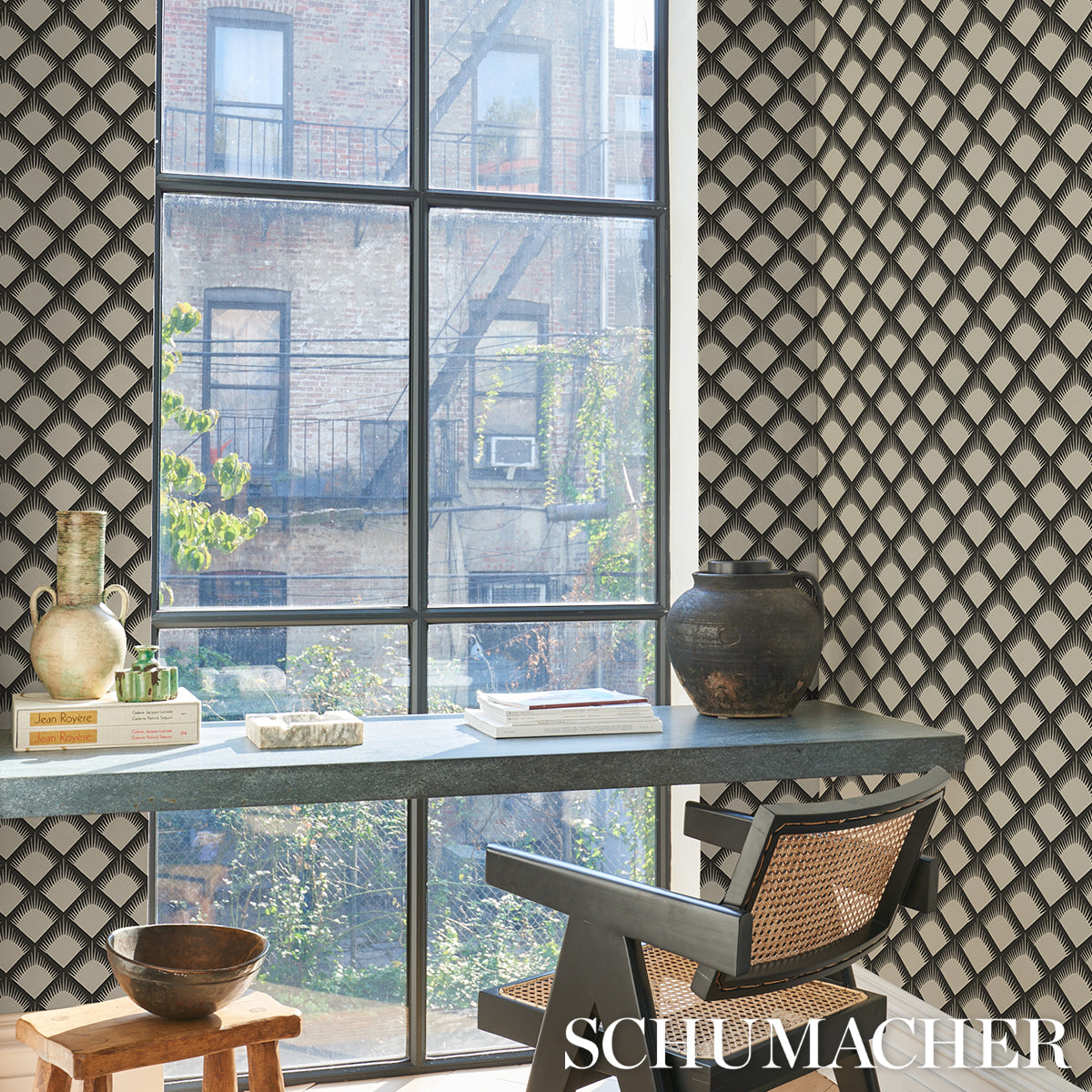 Maize Black & Cream Trellis Wallpaper by Neisha Crosland – Schumacher 5015040