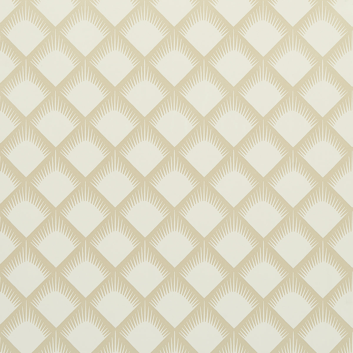 Maize Soft Gold by Neisha Crosland for Schumacher - geometric trellis wallpaper in a soft gold colorway, shown in room and detail views.