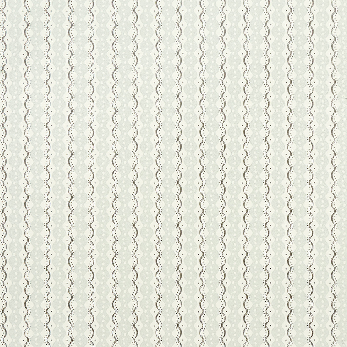 Centipede Stripe wallpaper in Pumice by Neisha Crosland for Schumacher, featuring a scalloped stripe and dot pattern in a neutral colorway.