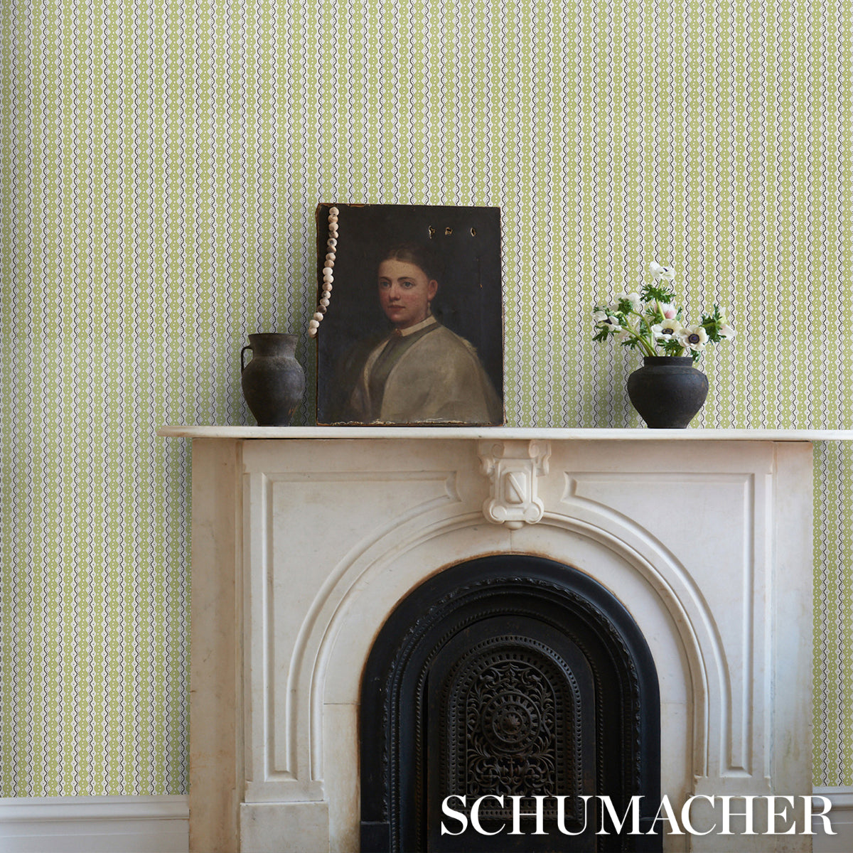 Centipede Stripe Pea by Neisha Crosland Schumacher Wallpaper – Schumacher 5015072
