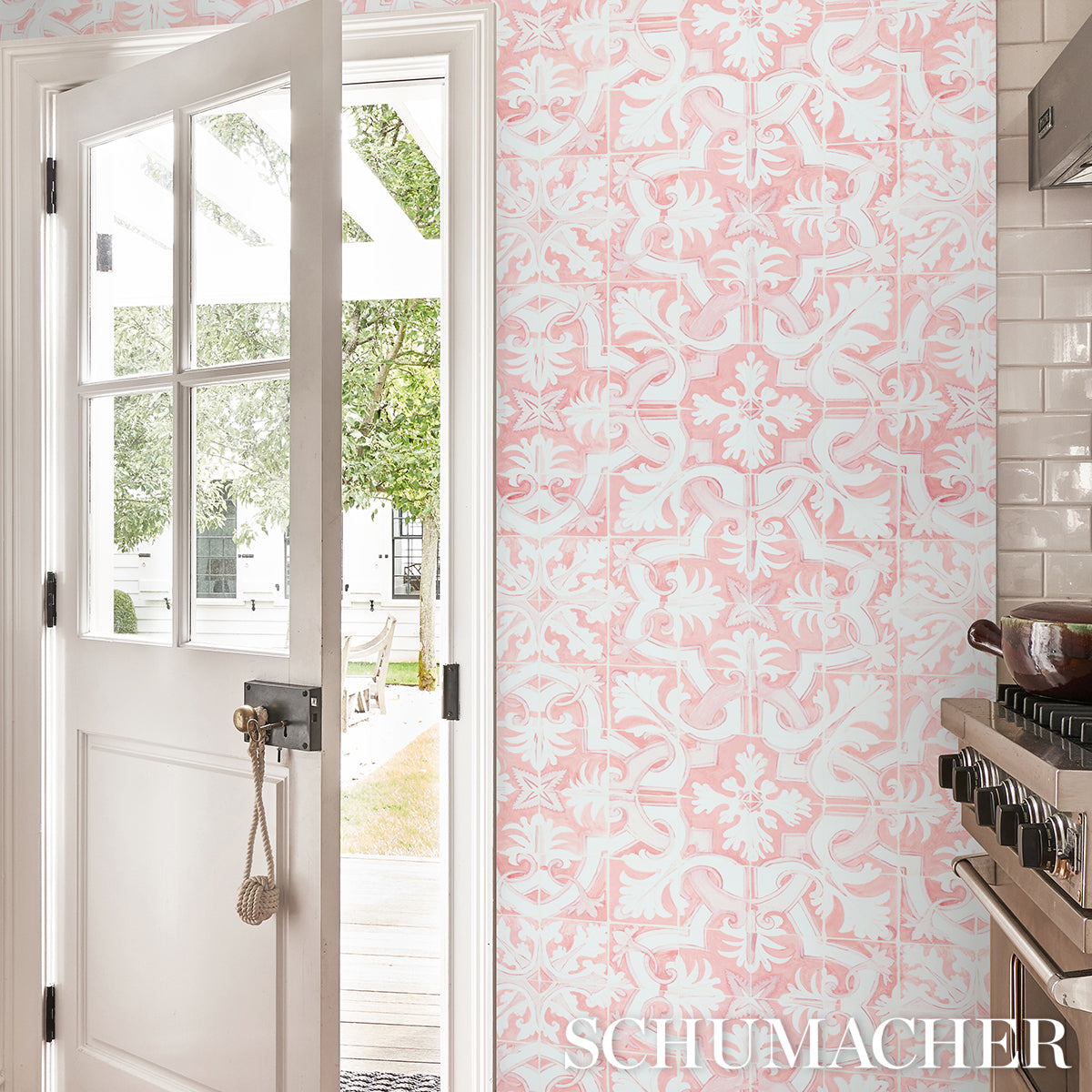 Azulejos Pink by Mary McDonald Designer Tile Wallpaper – Schumacher 5015122