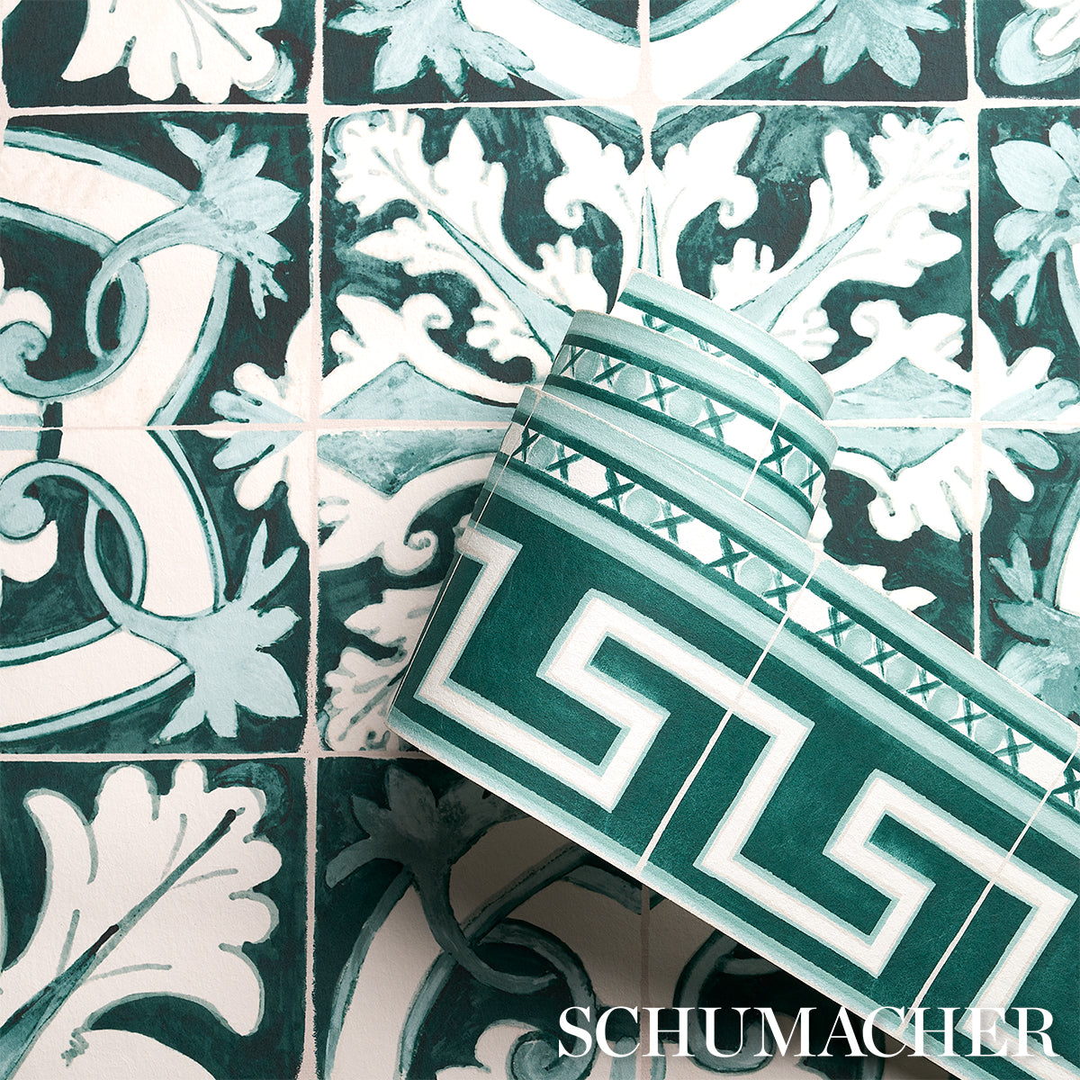 Azulejos Border Emerald by Mary McDonald Schumacher Wallpaper Border – Schumacher 5015131