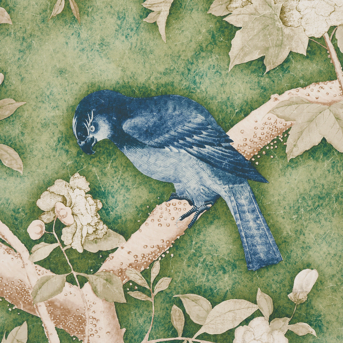 LES OISEAUX PANEL SET Jade by Mary McDonald Scenic Birds and Peony Trees Wallpaper Mural – Schumacher 5015152