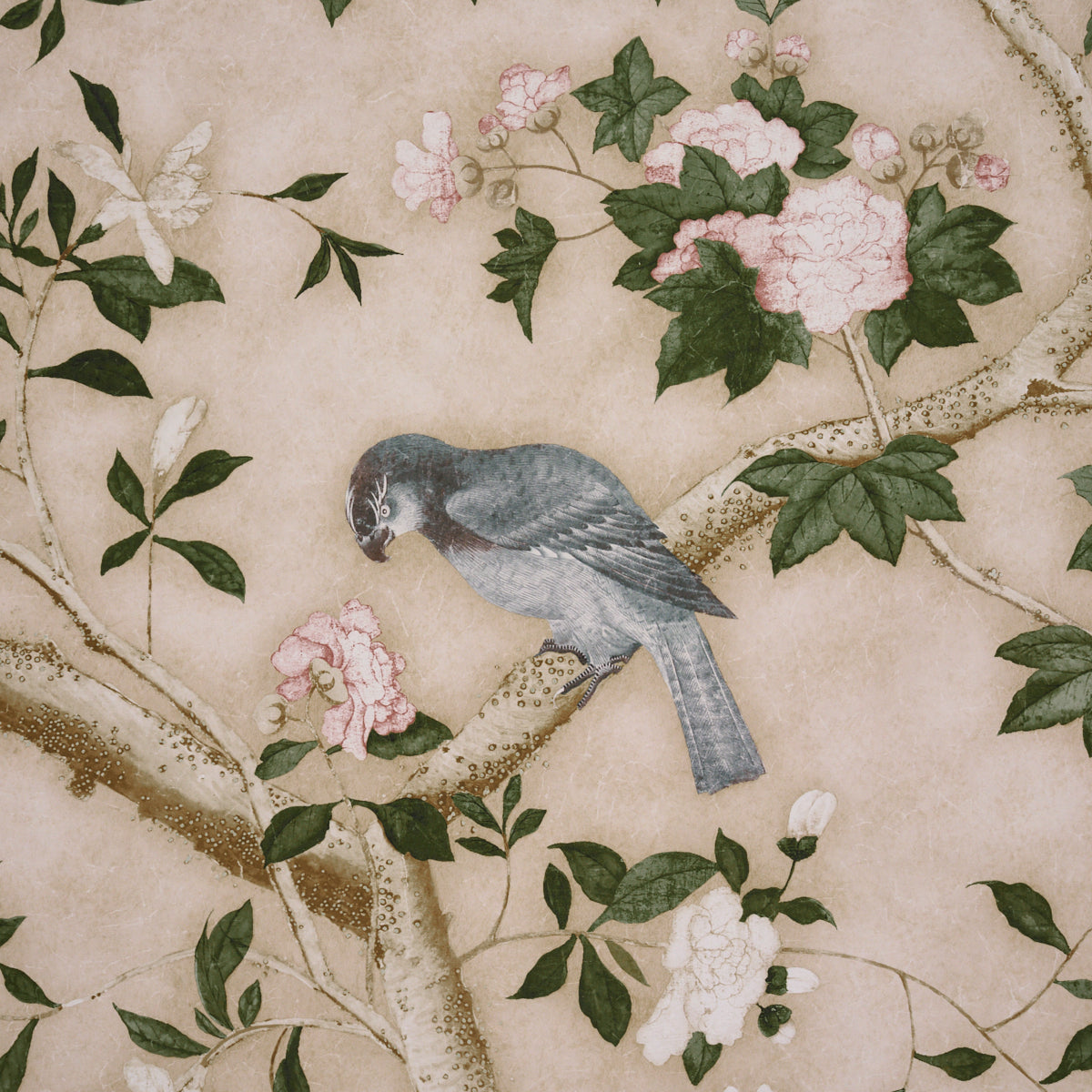 LES OISEAUX PANEL SET Parchment by Schumacher Elegant Birds & Peony Trees Wallpaper – Schumacher 5015155