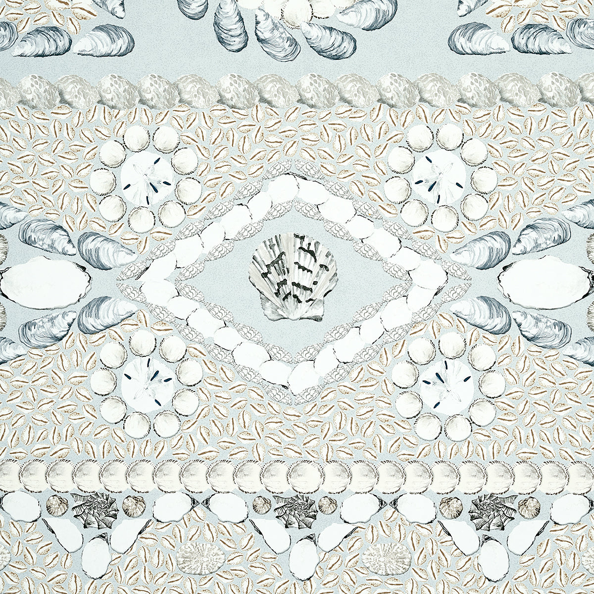Shell Grotto Panel A Seafoam by Mary McDonald Hand-Painted Shell Motif Wallpaper Panel – Schumacher 5015164
