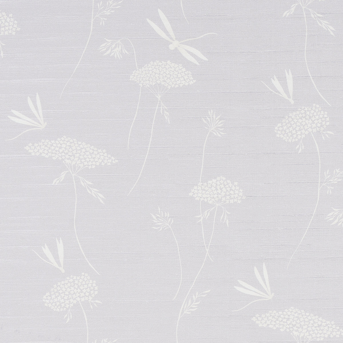 La Libellule Silk wallpaper in Moonstone by Schumacher features a delicate dragonfly and floral design on a luminous silk ground.