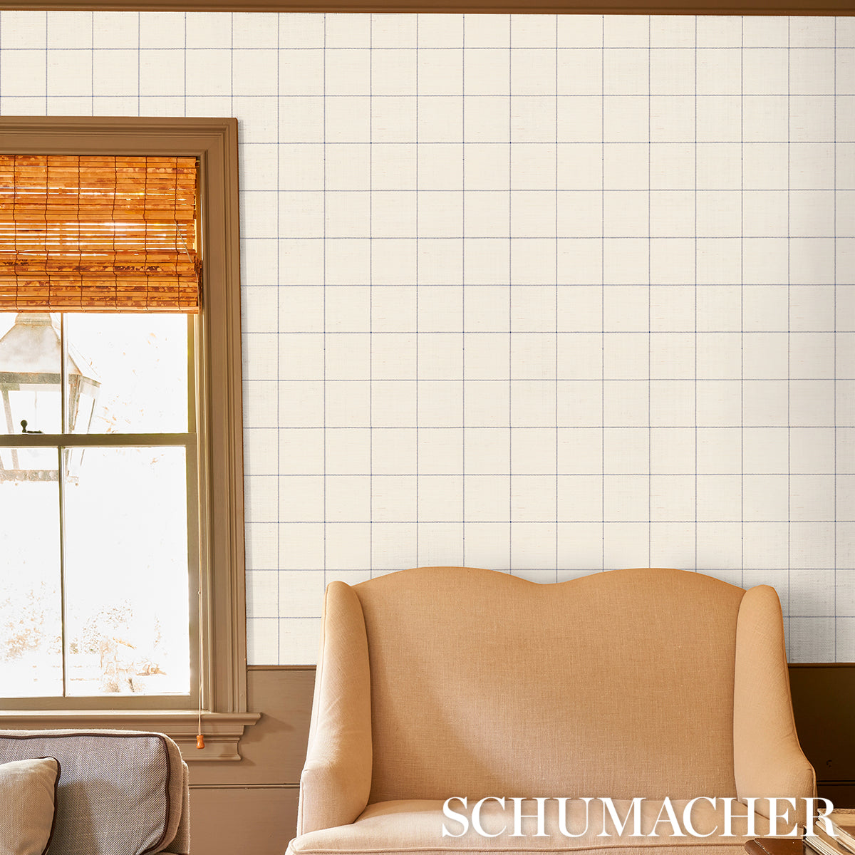 Windowpane Embroidered Sisal Navy by Schumacher – 5015200