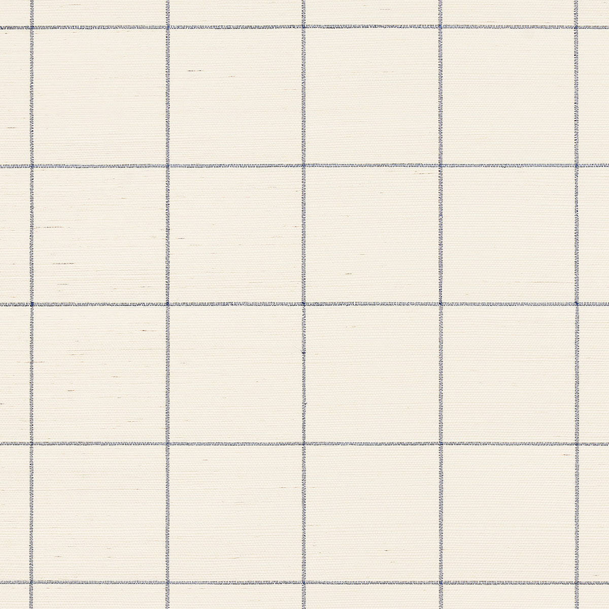 Windowpane Embroidered Sisal wallpaper in navy blue grid on natural woven ground by Schumacher