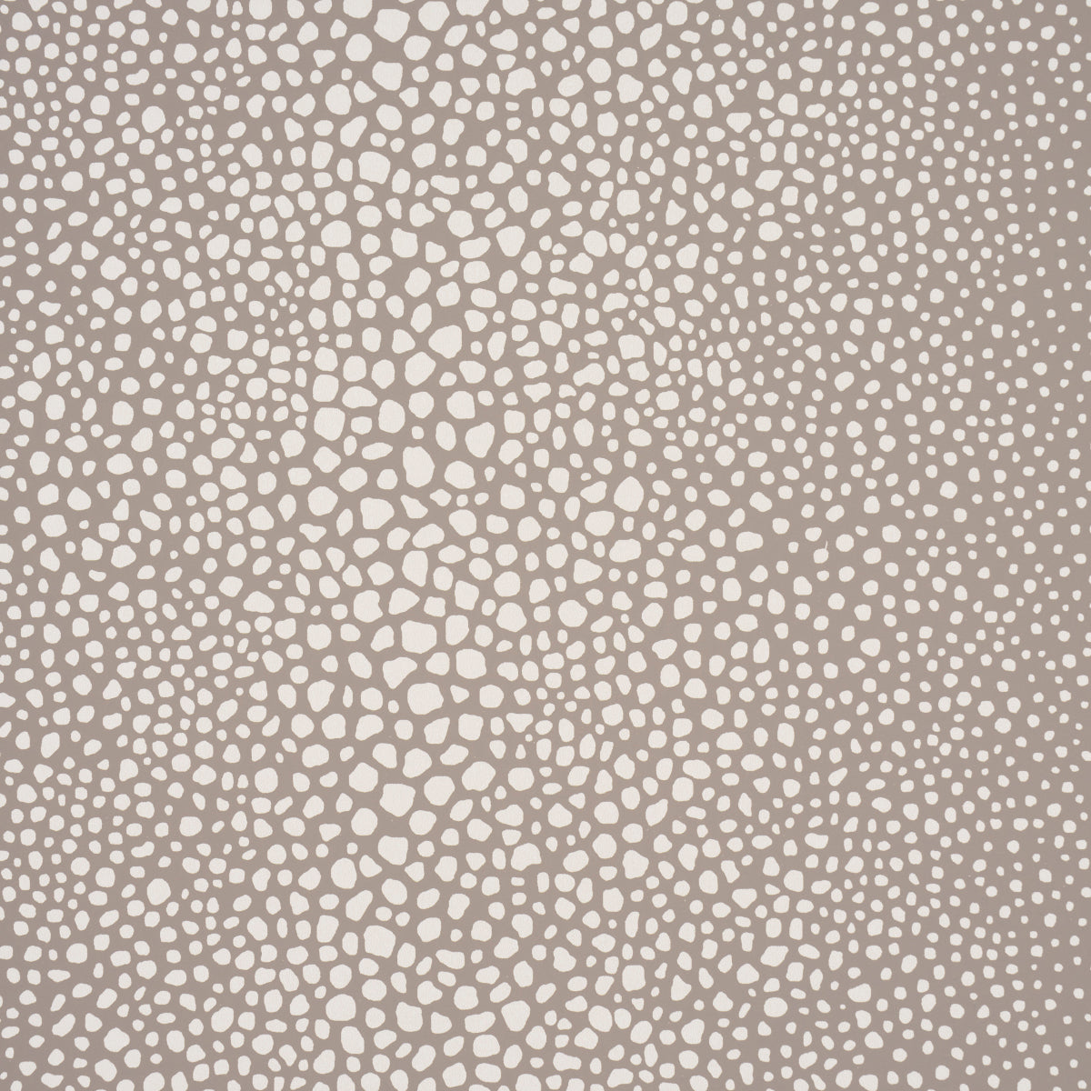 Fickle Texture Sand by Celerie Kemble for Schumacher - enlarged shagreen pattern wallpaper in neutral sand color, shown in room and detail views.