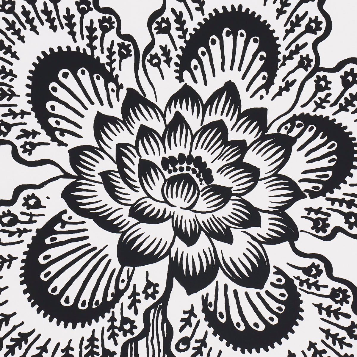 Hothouse Flowers Silhouette Black and White Wallpaper by Celerie Kemble – Schumacher 5015323