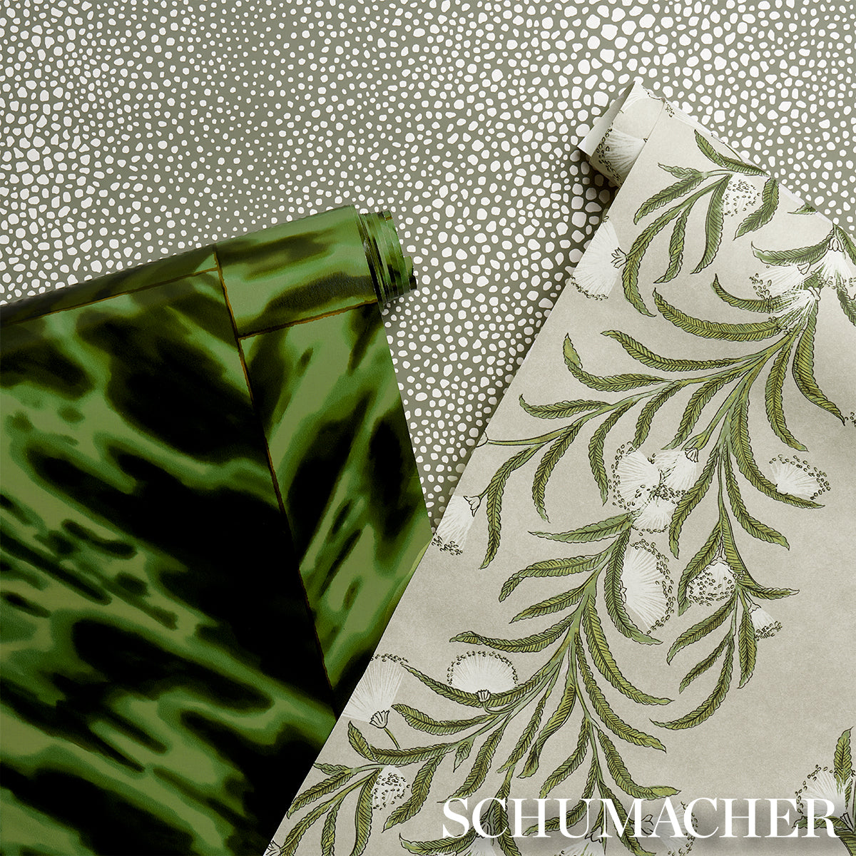 Tasmanian Mimosa Ivory & Green by Schumacher Botanical Stripe Wallpaper – Celerie Kemble 5015362