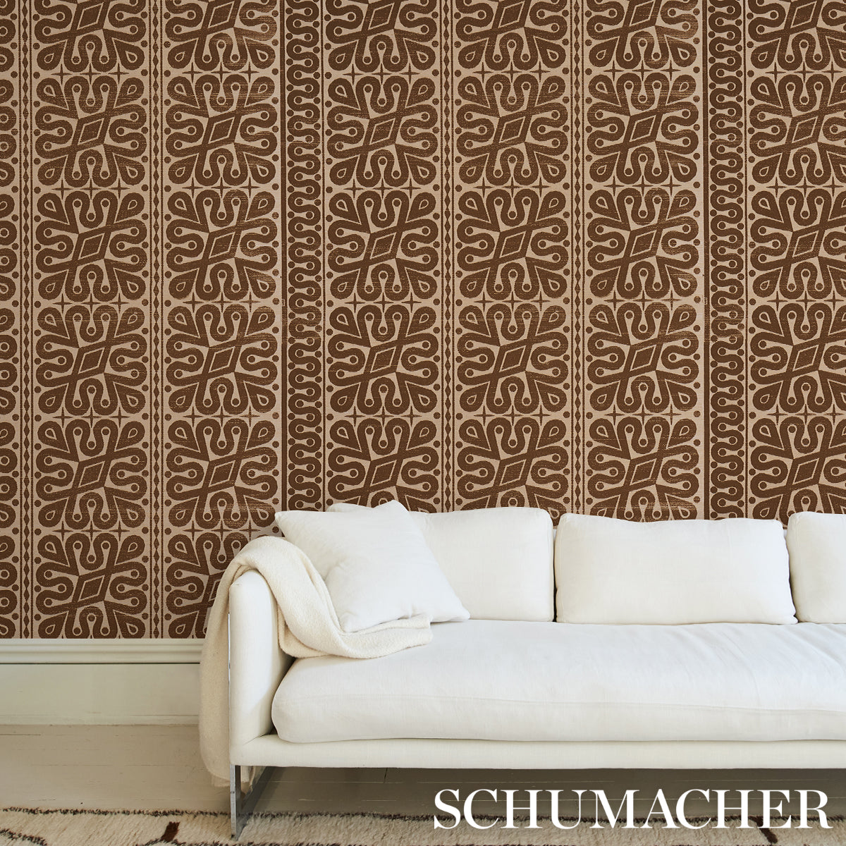Borneo Grasscloth Brown by Schumacher Hand Screen Printed Designer Wallpaper – 5015410