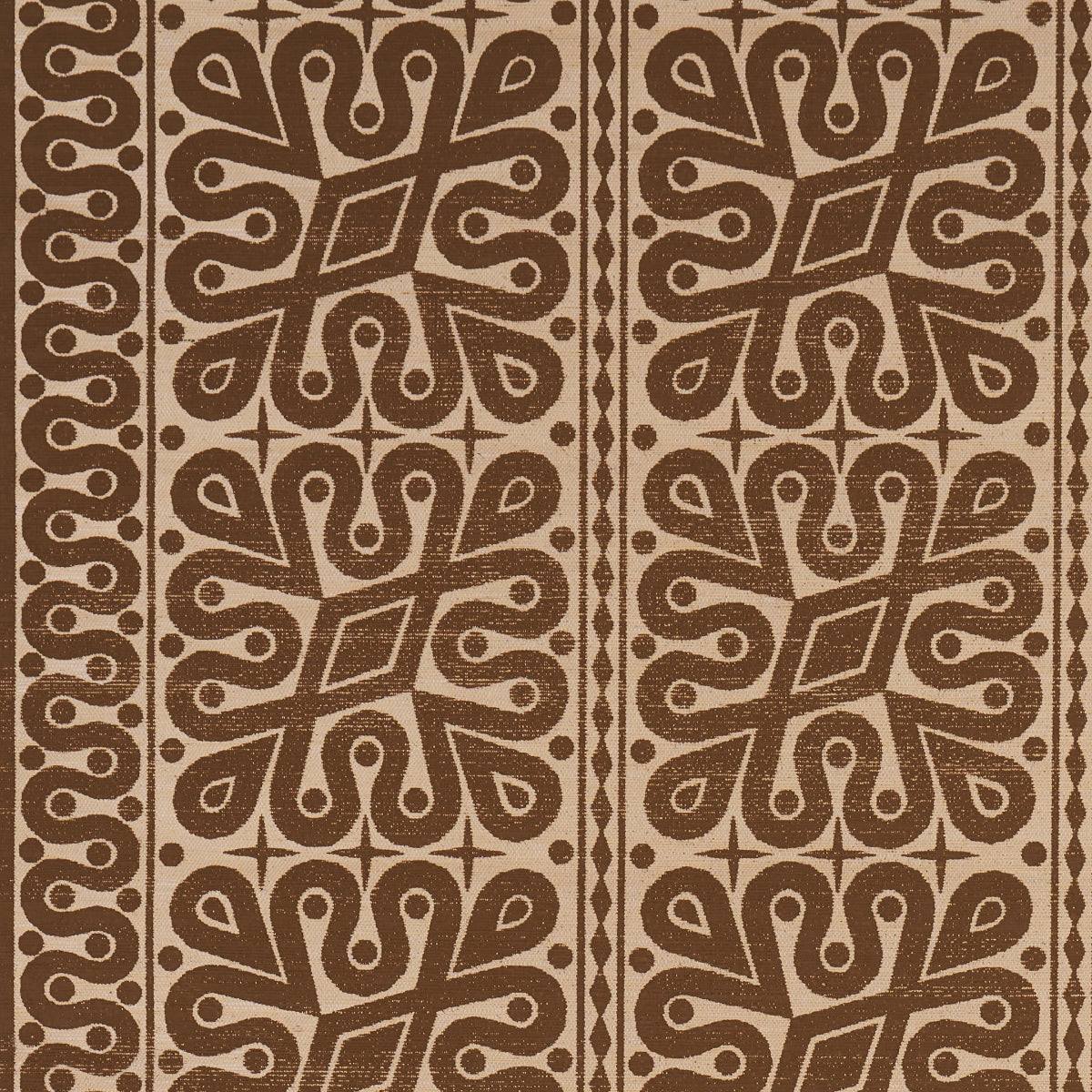 Borneo Grasscloth wallpaper in brown by Schumacher, featuring a bold, hand-printed Southeast Asian-inspired pattern designed by Celerie Kemble.