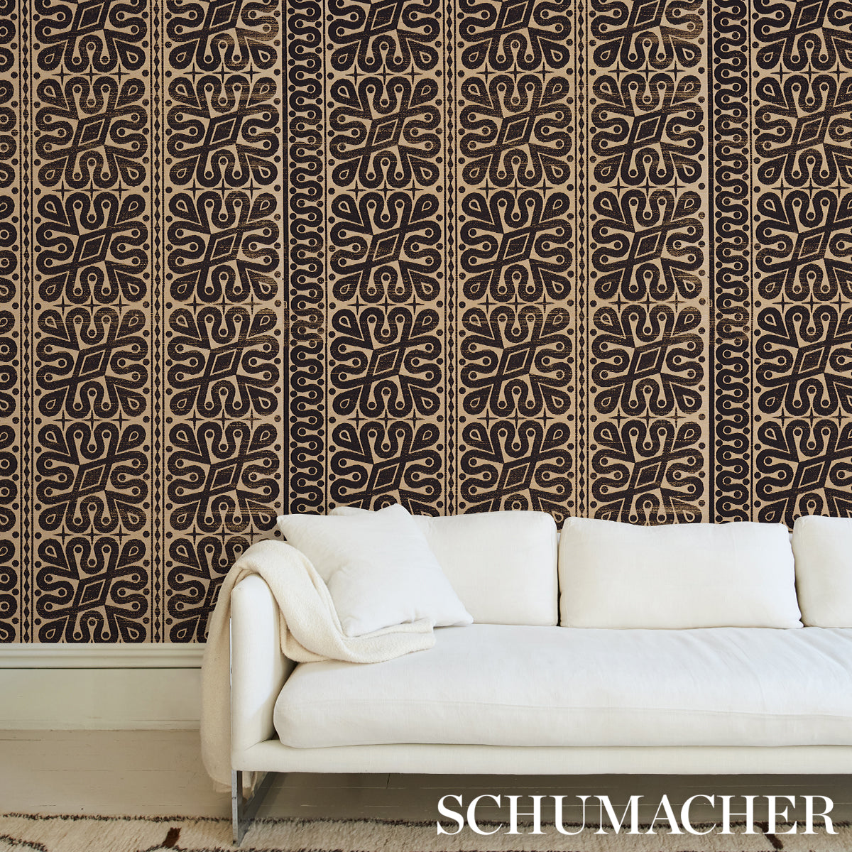 Borneo Grasscloth Black by Schumacher Celerie Kemble Hand Screen Printed Wallpaper – Schumacher 5015412