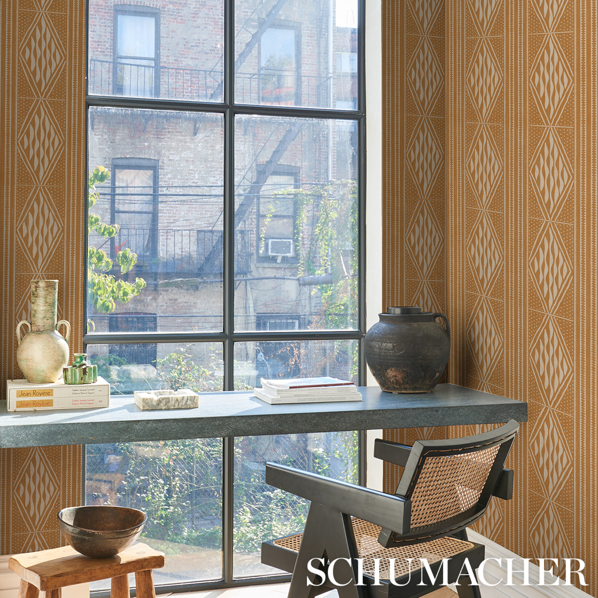 Cassava Sable by Schumacher Earth and Sky Collection Multi-width Vertical Stripe Wallpaper – Schumacher 5015421