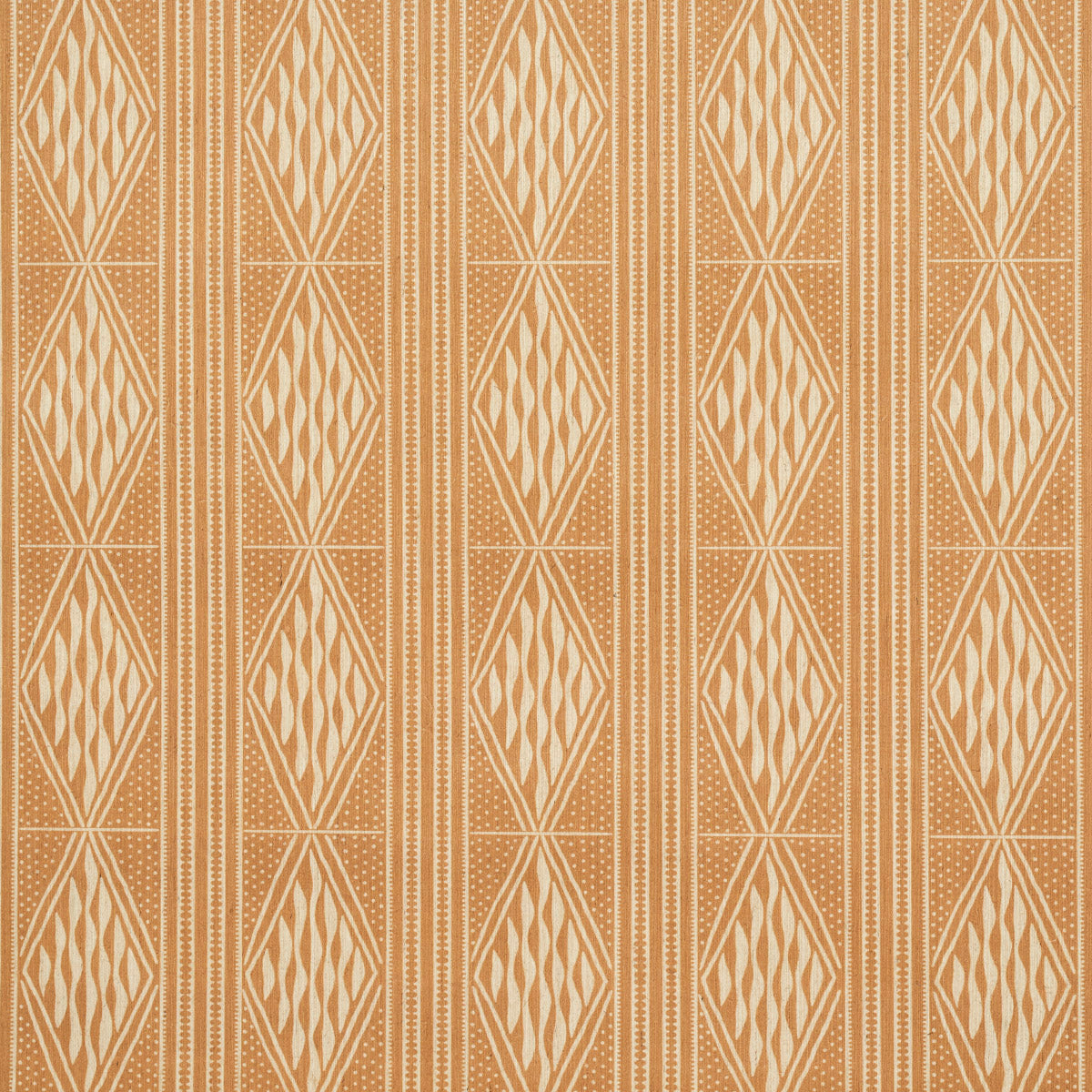 Cassava Sable by Schumacher - Earth and Sky Collection. Multi-width vertical stripe wallpaper with diamond detail, printed on a jute ground.