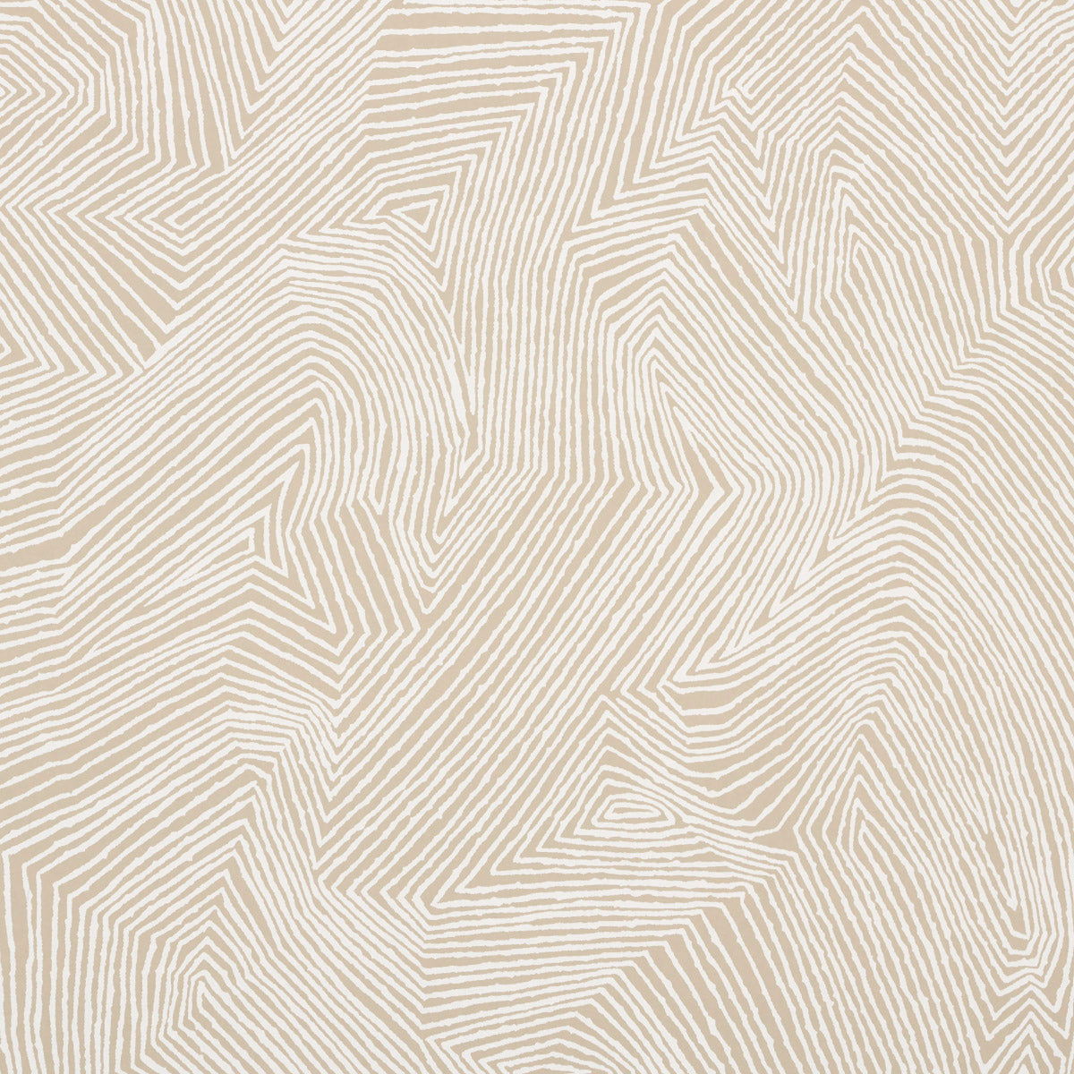 Labyrinth Grand wallpaper in Dune by Schumacher, featuring a large-scale, topographic-inspired geometric pattern in neutral tones.
