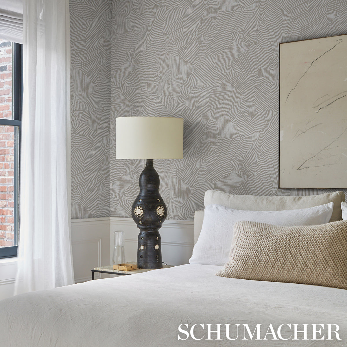 Labyrinth Grand Soft Silver by Schumacher Modern Geometric Wallpaper – Schumacher 5015432