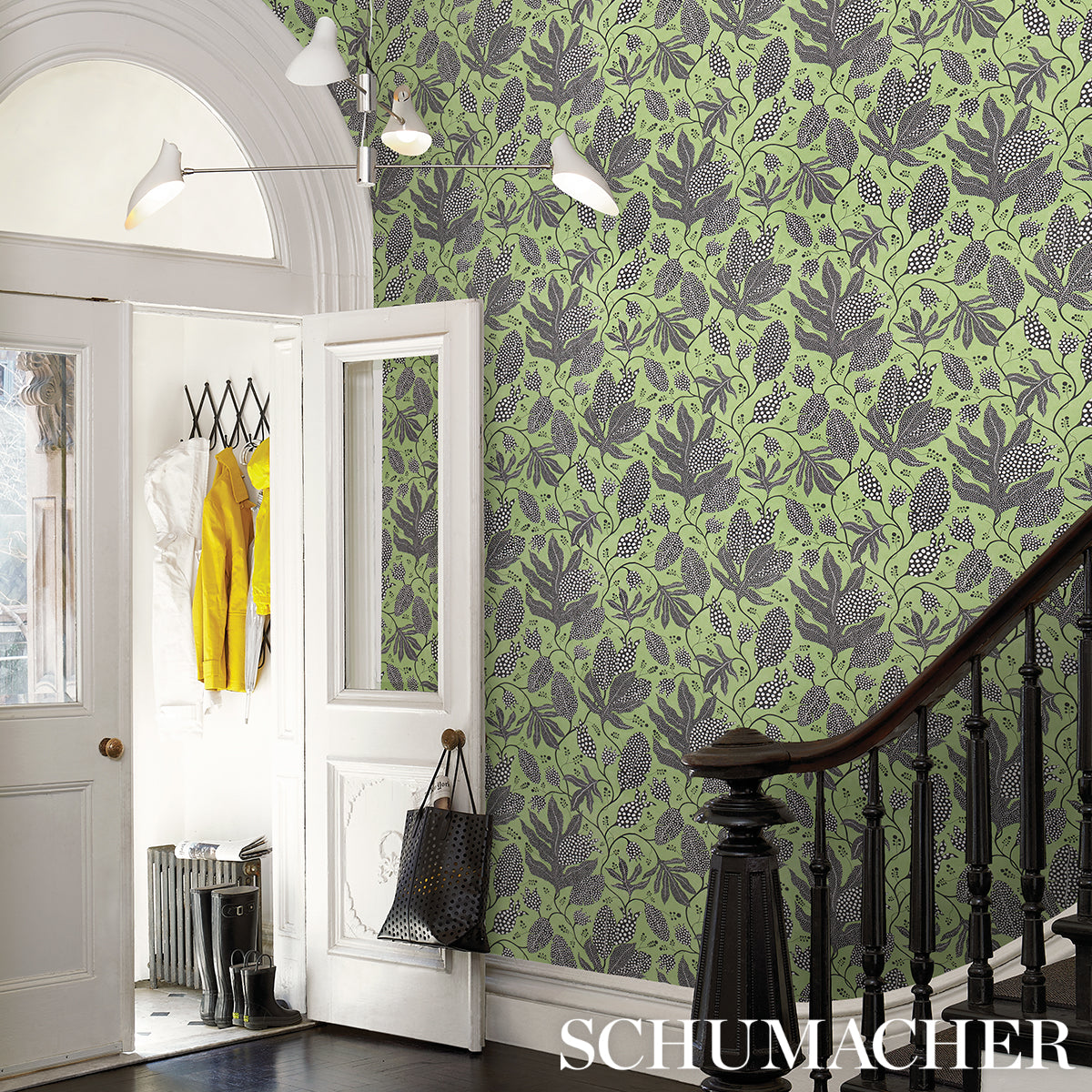 Polka Dot Jungle Black & Green Botanical Wallpaper – Schumacher 5015460
