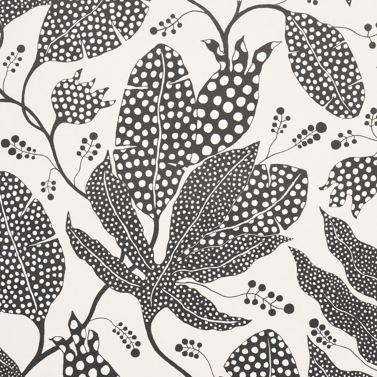 Polka Dot Jungle Black & Cream by Marian McEvoy Botanical Wallpaper – Schumacher 5015462