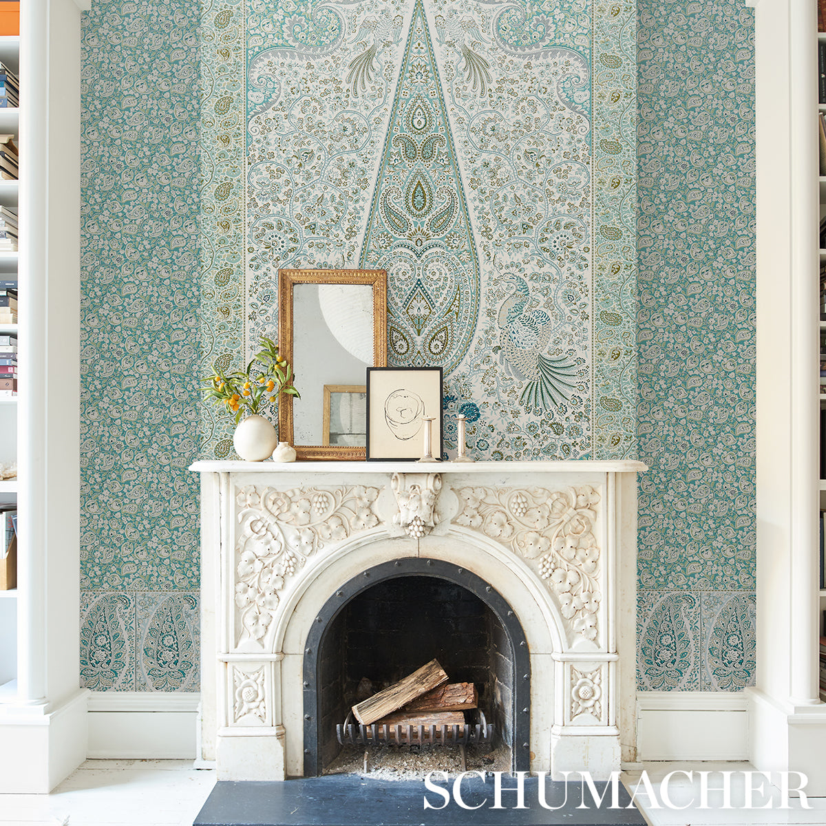Colmery Paisley Panel Set Peacock by Schumacher Large-Scale Paisley Wall Mural – Schumacher 5015510