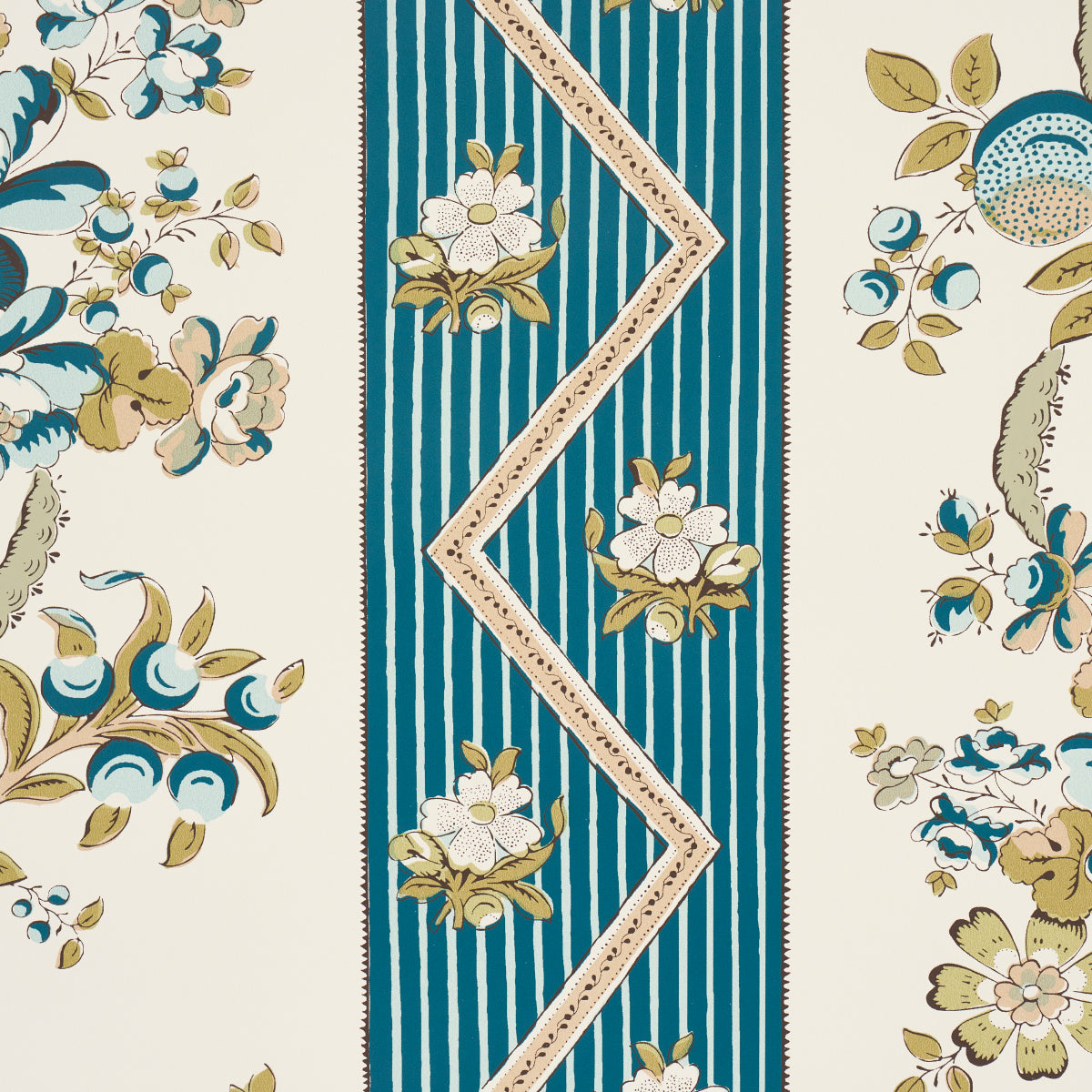 Sylvain Floral Stripe Teal by Schumacher French-Inspired Floral Stripe Wallpaper – Schumacher 5015540