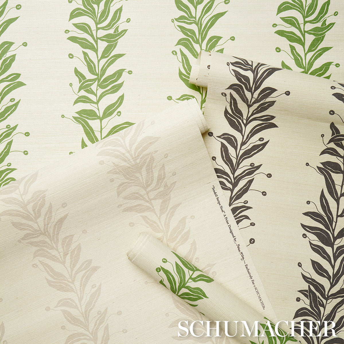 Tendril Stripe Sisal Natural by Schumacher Botanical Vine Wallpaper – Schumacher 5015561