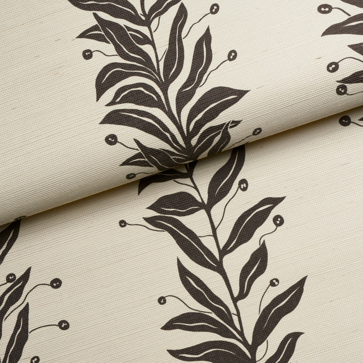 Tendril Stripe Sisal Black & Cream by Marian McEvoy Botanical Stripe Wallpaper – Schumacher 5015562