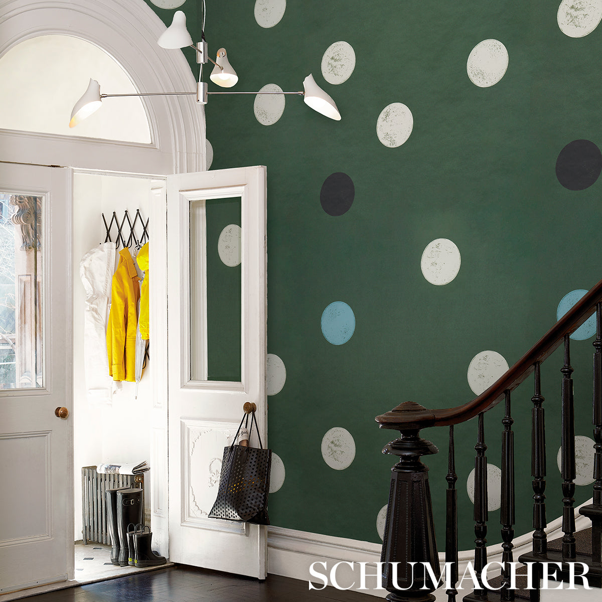 Monte Carlo Deep Green by Backdrop Large-Scale Polka Dot Wallpaper – Schumacher 5015590