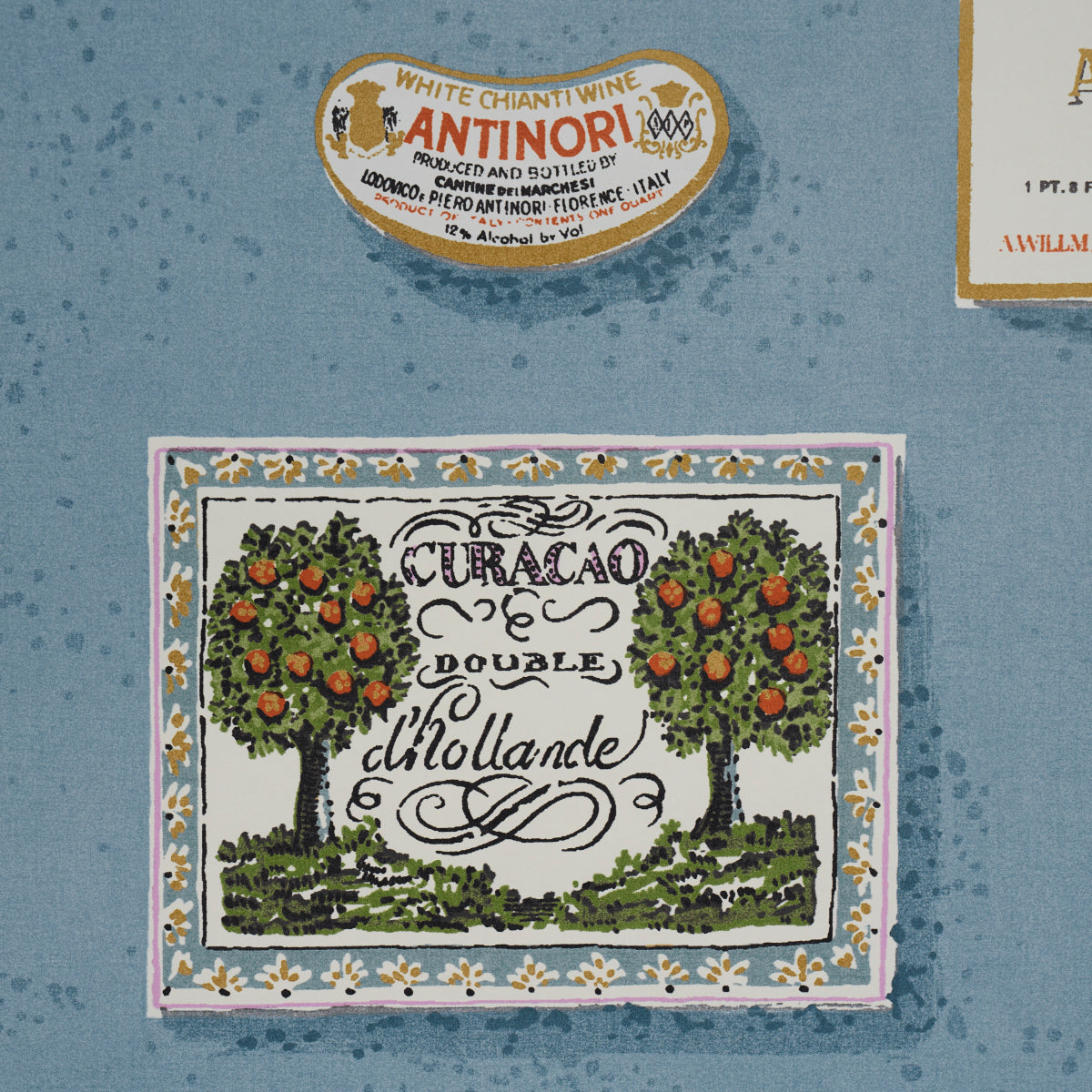 SALUD Curacao Retro Liquor Label Wallpaper – Schumacher 5015601