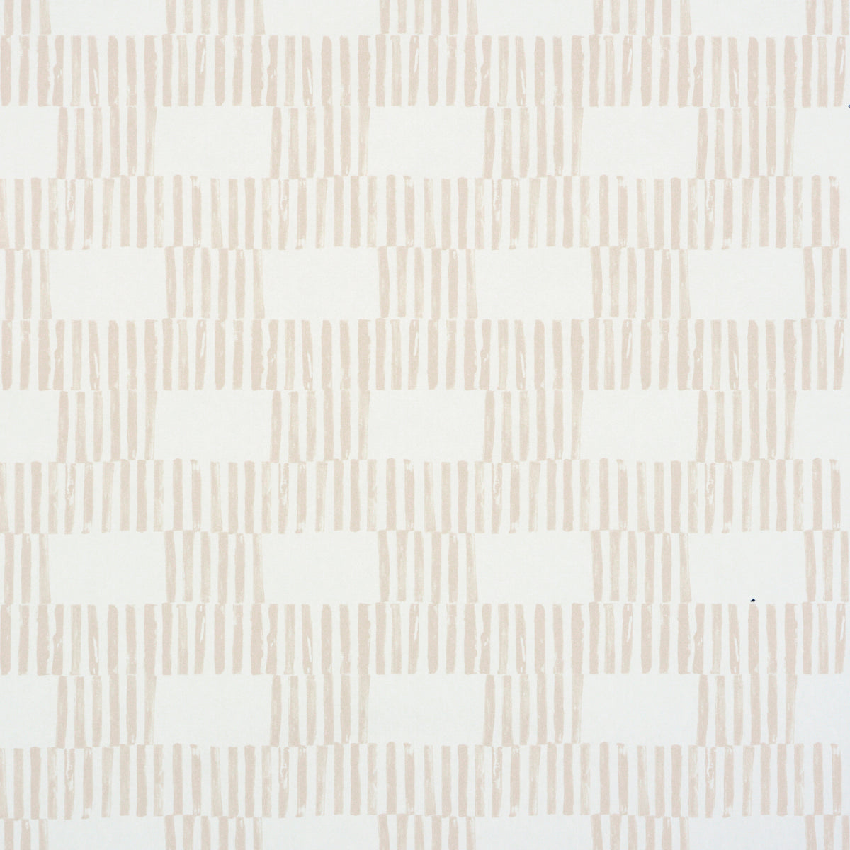 FIELD Sand by Caroline Z Hurley for Schumacher. Modern geometric block print wallpaper in a subtle sand colorway, shown in styled and detail views.
