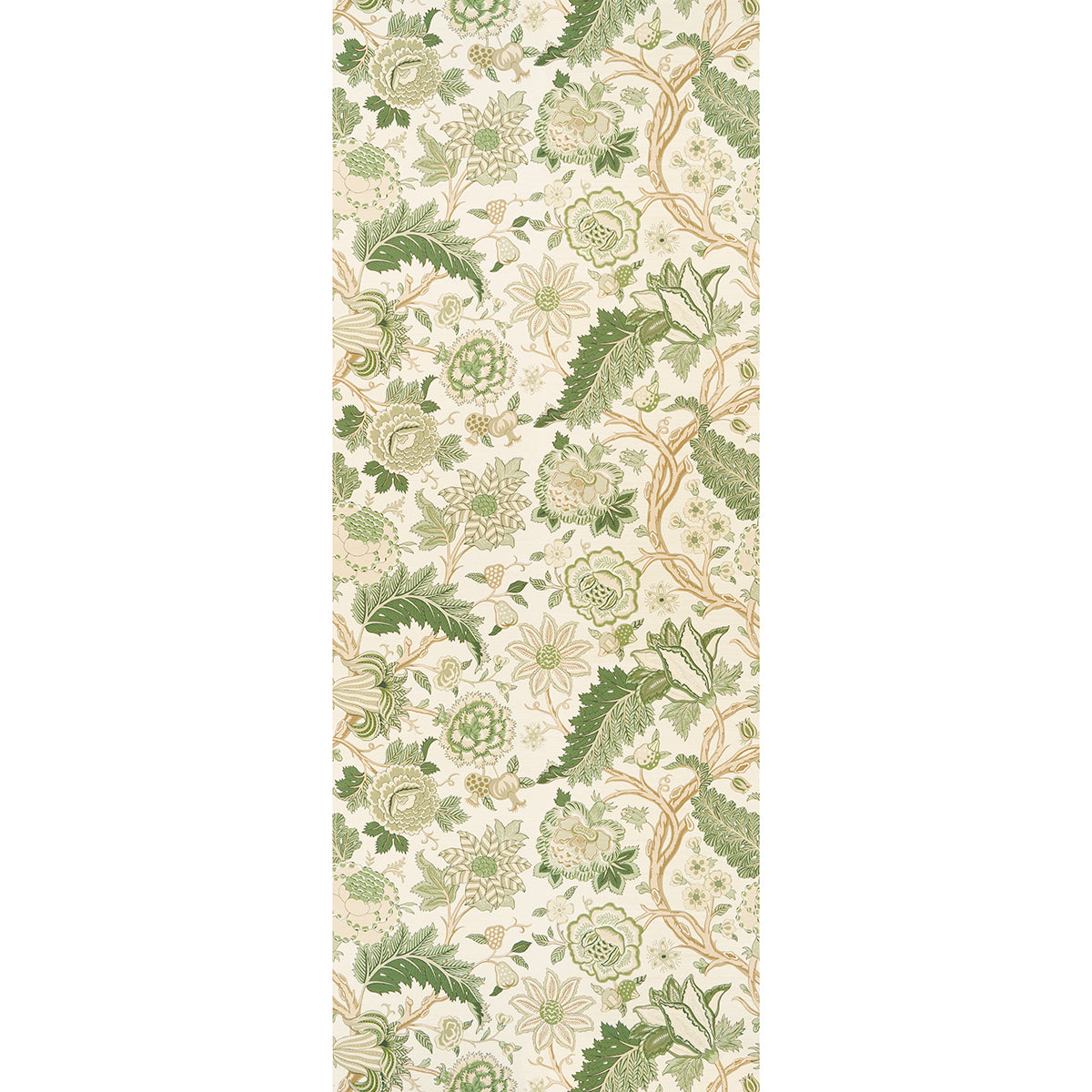 Darsy Tree of Life Sisal Panel Set in Leaf by Schumacher. Large-scale botanical wallpaper with green and beige floral pattern on textured sisal ground.