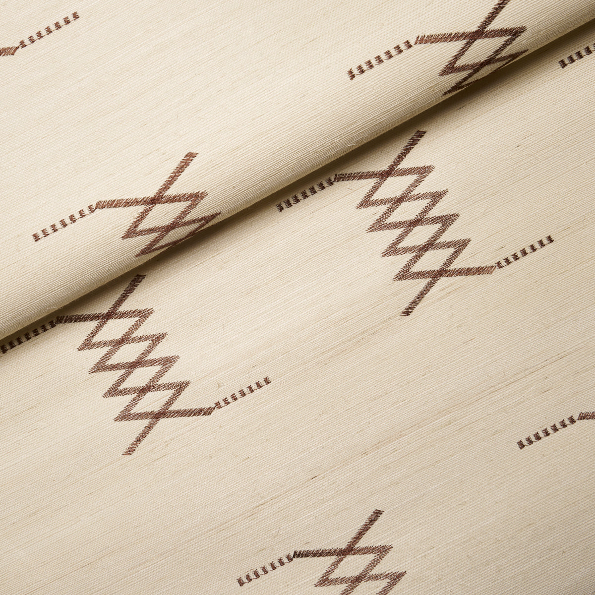 Kin Sisal Embroidery Hazel on Ivory by Schumacher Modern Hand-Stitched Geometric Wallpaper – Schumacher 5015780