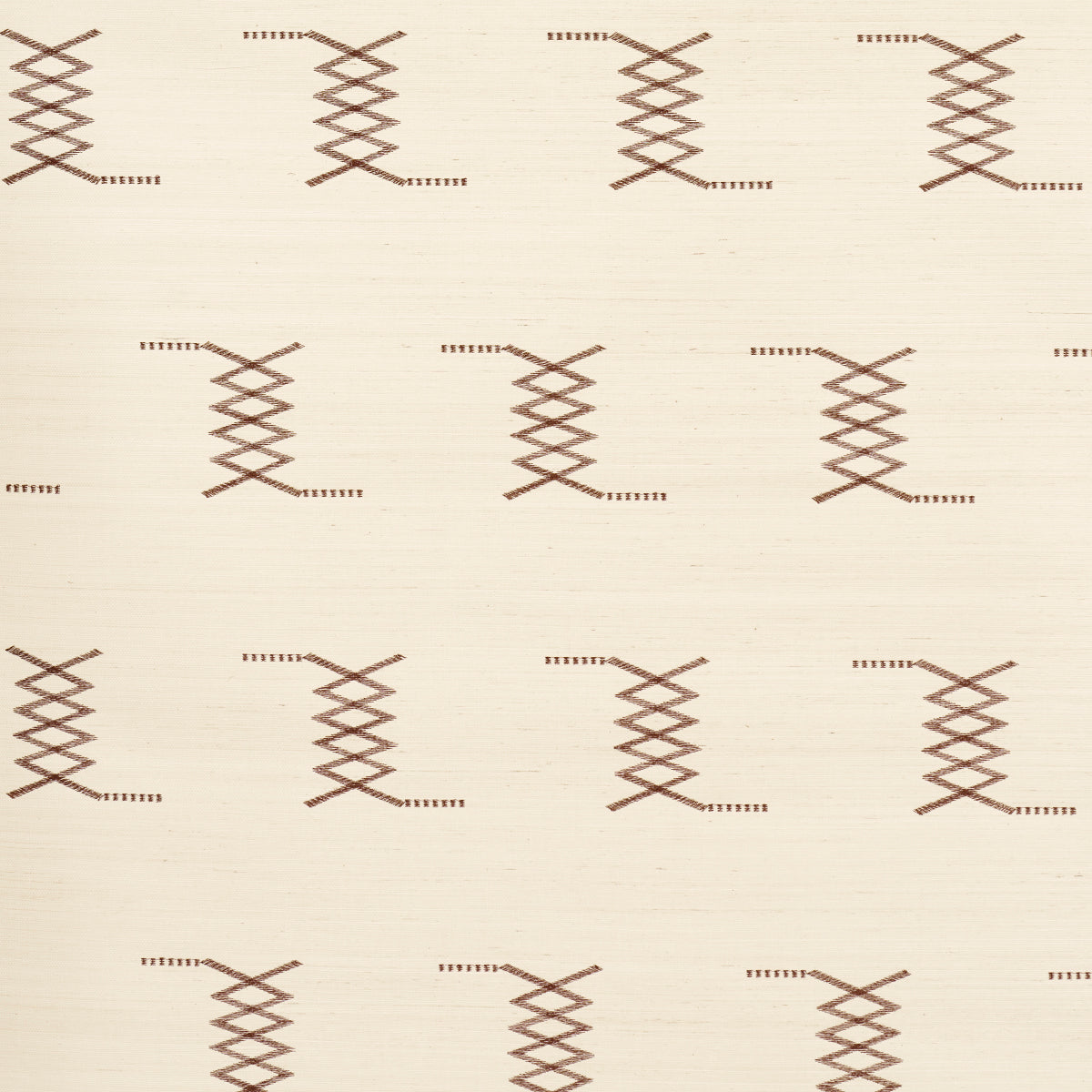 Kin Sisal Embroidery wallpaper in Hazel on Ivory by Schumacher, featuring a minimal, hand-stitched geometric pattern designed by A Rum Fellow.