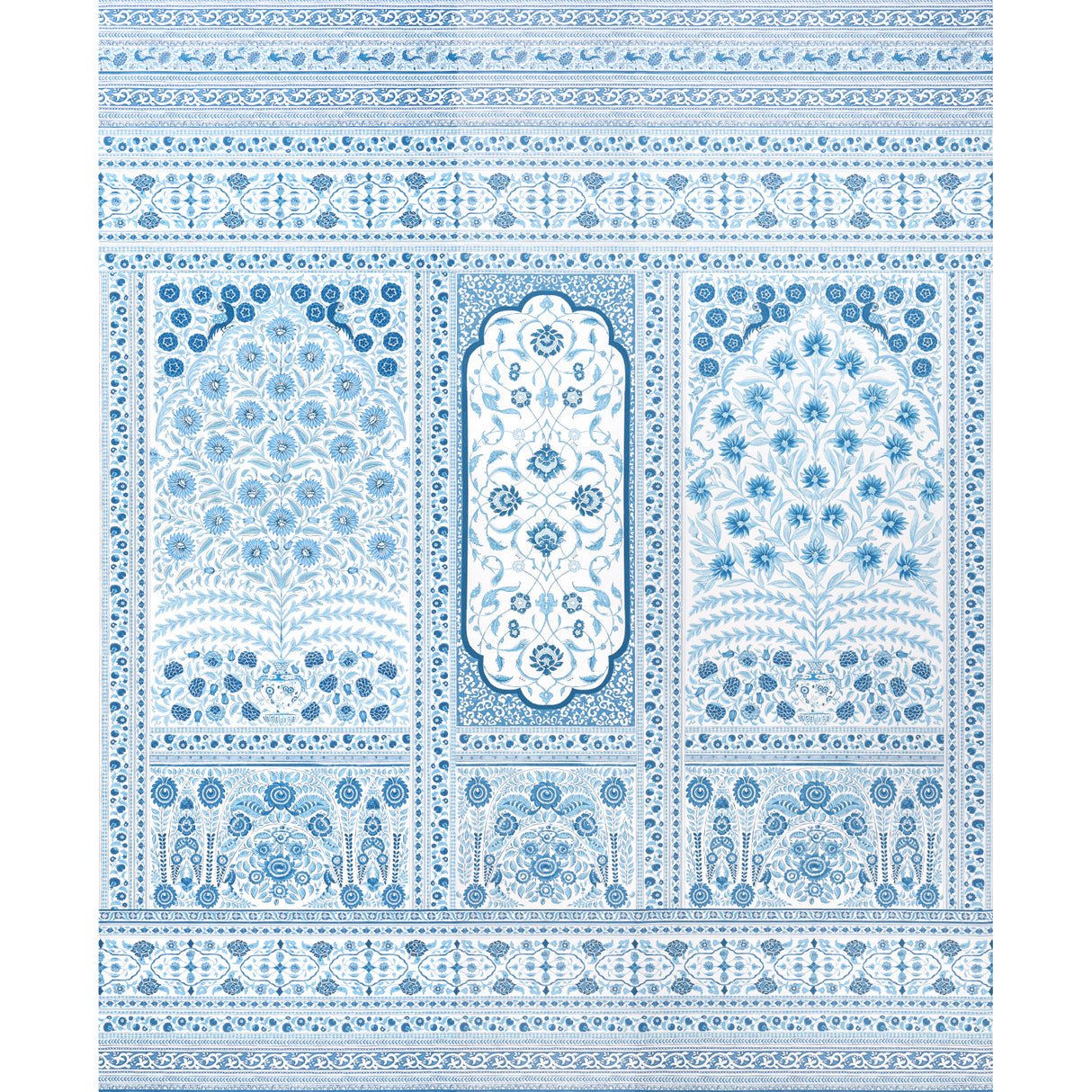 Montecito Panel Set in Indigo by Mark D. Sikes for Schumacher, large-scale paisley, floral, and medallion wallcovering panel set.